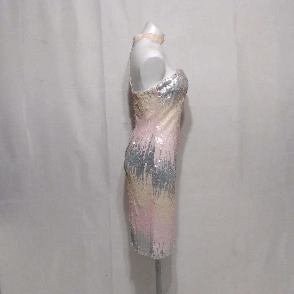 L’Atiste NWT Ombre Sequin Bodycon Dress Strapless High Neck Party Cocktail Large - Picture 8 of 16